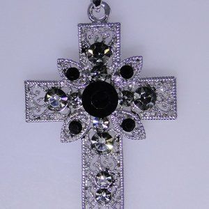 Flashy cross pendant fashion, silver tone, CZs